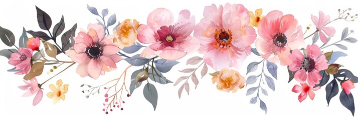 Watercolor Floral Arrangement with Delicate Pink and Yellow Flowers