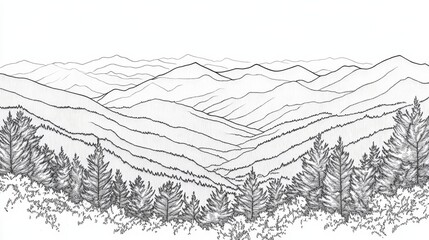 Fototapeta premium Smoky Mountains Line Art Coloring Page - Line art coloring page depicting the majestic Great Smoky Mountains. Symbolizes nature, serenity, adventure, exploration, and peace