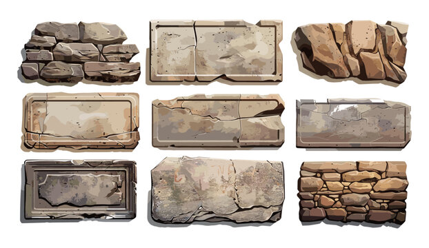 Vintage stone sign plates, old plaques vector set, rustic stone signs, weathered plaques, ancient stone engraving, textured stone boards, retro wall signs, antique stone markers