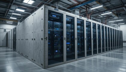 Modern Data Center with Server Racks and Advanced Technology Setup