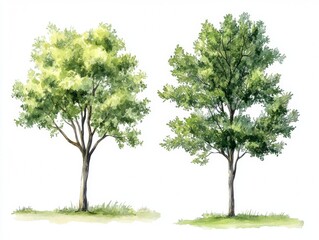 Obraz premium Watercolor Illustration of Two Trees in a Serene Landscape