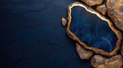 Bold lapis blue stone with golden lines highlights unique natural beauty on dark textured surface