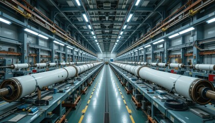 Naklejka premium Industrial Interior with Machinery and Equipment in Manufacturing Facility