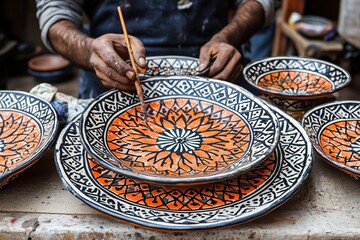 Moroccan Artisan Hand-Paints Intricate Ceramic Plates and Bowls