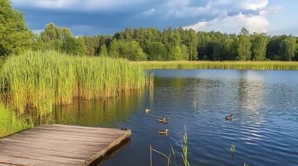 Calm Lake Tranquil Nature Scene Summer Landscape