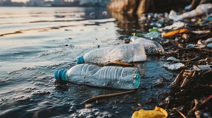 Plastic Pollution Environmental Disaster Water Bottles Beach Shoreline Ocean Waste Contamination Dirty Ecology Problem Recycling Awareness Save Our   