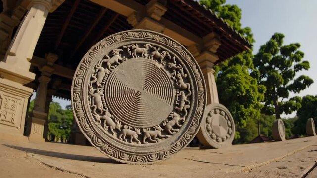 Moonstone showing reincarnation cycle at Polonnaruwa, Sri Lanka