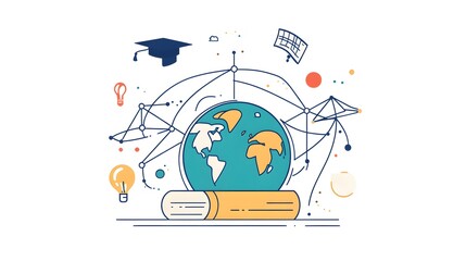 Fototapeta premium illustration of a globe and other knowledge related symbols