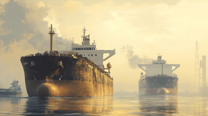 Obraz premium Cargo vessels and tankers shipping delivery bulk carrier train freight boat tankers isolated on background vector illustration