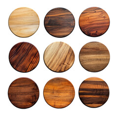 Nine Round Wooden Cutting Boards Variety of Wood Grains,