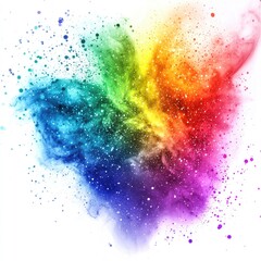 Fototapeta premium A glowing explosion of vibrant colors with sparkles, isolated on a white background, creating a dramatic special effect