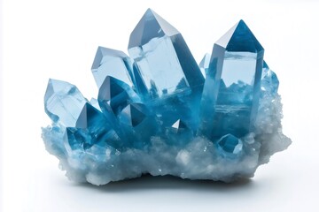 Fototapeta premium Macro photography of a crystal cluster with sharp edges and icy blue hues, creating a mesmerizing visual experience