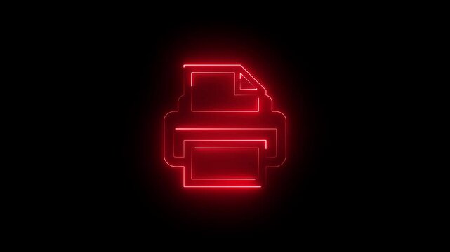 Neon glowing brown color printer icon on black background animation