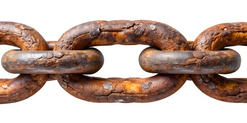 Fototapeta premium Rusty metal chain with weathered iron links on a white background