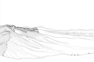 Dune du Pilat Line Art Coloring Page - A detailed line art coloring page depicting the majestic Dune du Pilat in France. Symbolizing nature, landscape, travel, adventure, and serenity