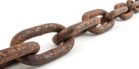 Fototapeta premium Rusty metal chain with weathered iron links on a white background