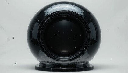 Glossy Black Sphere on Reflective Base with Subtle Texture