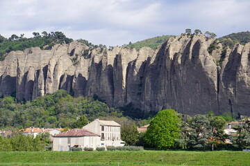 scenic view of Les M&eacute;es, an unusual rocky outcrop in the South of France  near the town