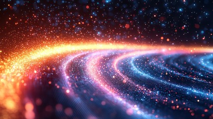 Fototapeta premium Abstract depiction of luminous particles forming curved celestial structures