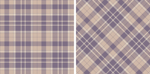 Vivid Purplish Grey Seamless Tartan with Cool Light Grey accents Fabric Design