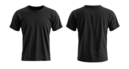 Mockup of a black t-shirt front and back view, studio shot