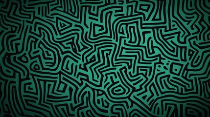 Maze-style pattern with dark green doodle squiggle lines
