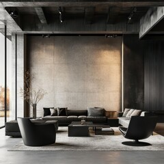 Modern interior design of a minimalist living room with furniture