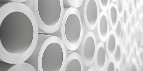 Abstract Close-Up of Rolled White Paper Tubes in a Patterned Arrangement
