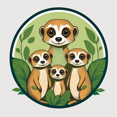 logo rond avec une petite famille de suricates en ia