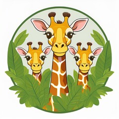 logo badge dessin animaux en groupe, girafe mignonnes en famille en ia