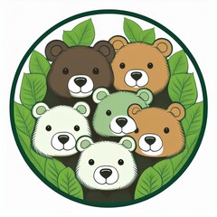 badge avec unne famille de petits oursons colorés en ia