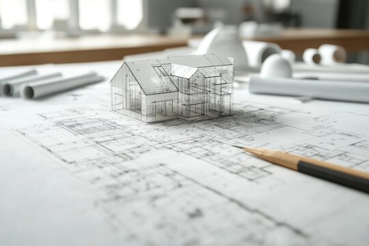 Architects concept, engineer architect designer freelance work on start-up project drawing, construction plan architect design working drawing sketch plans blueprints and making construction model