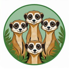 Fototapeta premium logo badge dessin animaux en groupe, suricates mignons en famille en ia
