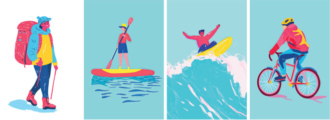 Set of fun hand drawn style outdoor sports vector design elements