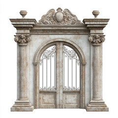 Obraz premium Ornate stone entrance with arched doors flanked by corinthian columns and carvings