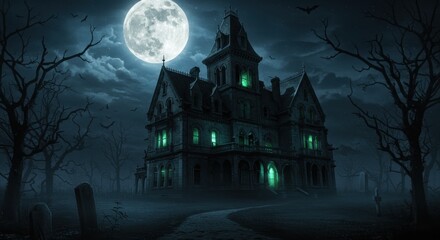 Haunted Mansion Under a Full Moon