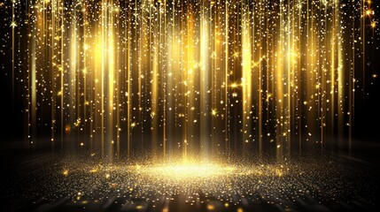 Golden cascade with shimmering light effect on a dark surface