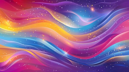 A vibrant background with swirling colorful waves and twinkling stars