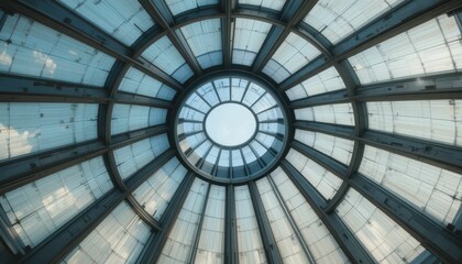 Naklejka premium Upside Down View of a Clear Geometric Glass Dome Structure