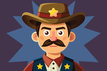 A customizable cartoon sheriff character features a hat, mustache, and colorful attire ready for adventure, Sheriff Customizable Cartoon Illustration