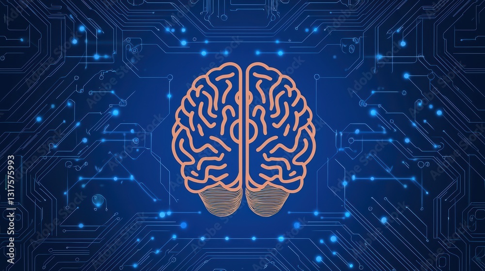 Poster holographic representation of artificial intelligence brain with circuit background design