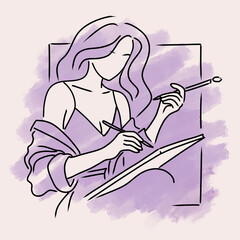 Minimalist Line Art Illustration of a Woman Reading
