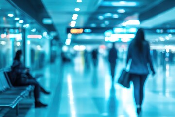 blurred people waiting for the flight departure in airport. Defocused image of an airport.