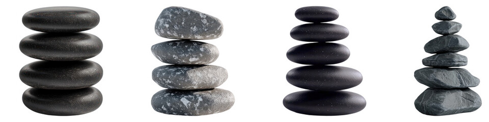 Stack of Zen stones isolated on transparent background. PNG, Set of