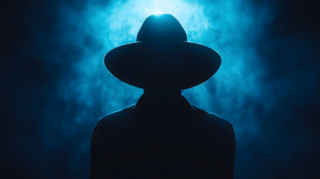 Dark Shadowy Silhouette of a Figure in a Hat