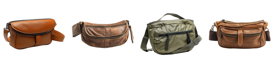 Naklejka premium Waist bag isolated on transparent background. PNG, Set of