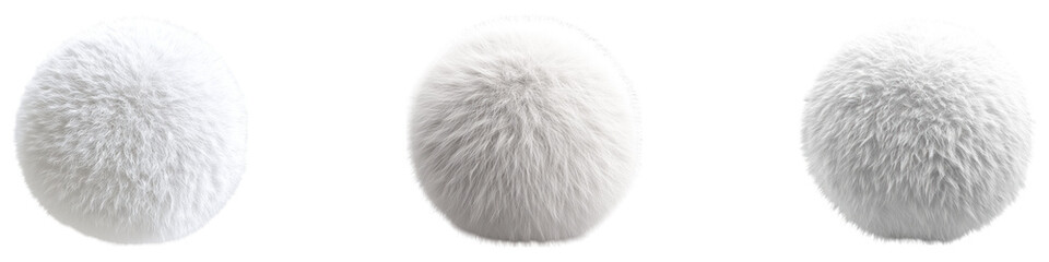 White fluffy ball isolated on transparent background. PNG, Set of