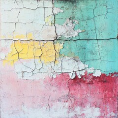 Obraz premium Cracking multi-colored paint creates a distressed and textured abstract pattern with visible weathering