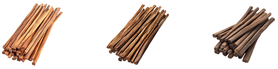 Wooden sandalwood sticks isolated on transparent background. PNG, Set of