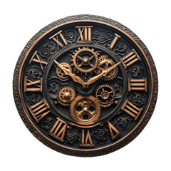 Fototapeta premium Intricate Clock Face Gearwork Roman Numerals Timepiece